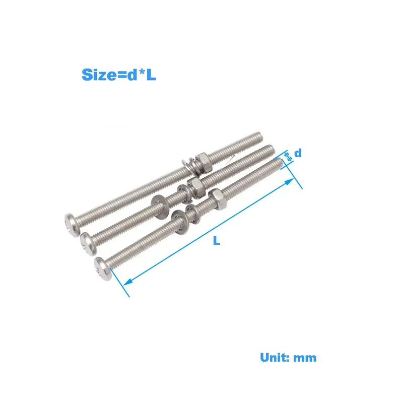 

304 Stainless Steel Extended Screw With Washer And Nut Set Cross Pan Head Long Rod