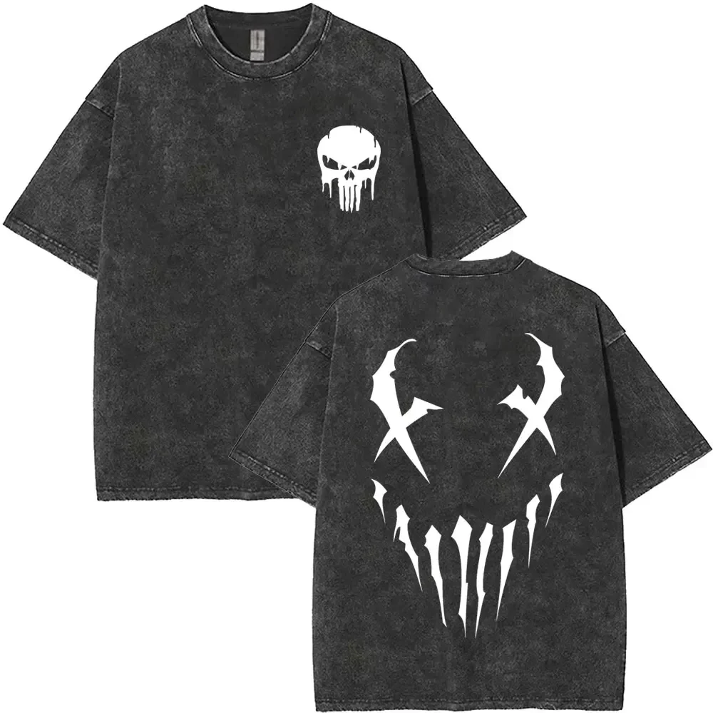 

Water wash vintage old style Ken district 43 graphic T-shirt men's and women's gothic fashion street clothing