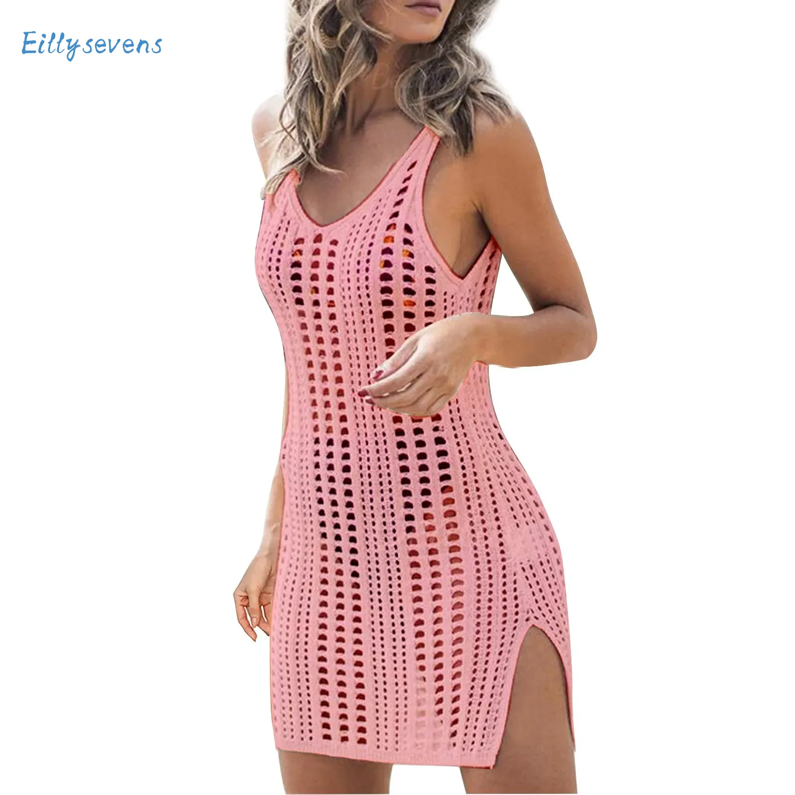 Women Swimsuits Cover Ups Classic Sexy Hollow Out Crochet Tank Dresses Solid Printed Straight Bikini Coverup Beach Dress