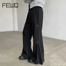 FEWQ Niche Metal Deconstruction Design Flared Trousers Darkwear Pleated Solid Color 2024 Korea Fashion Male Trousers 24E2083