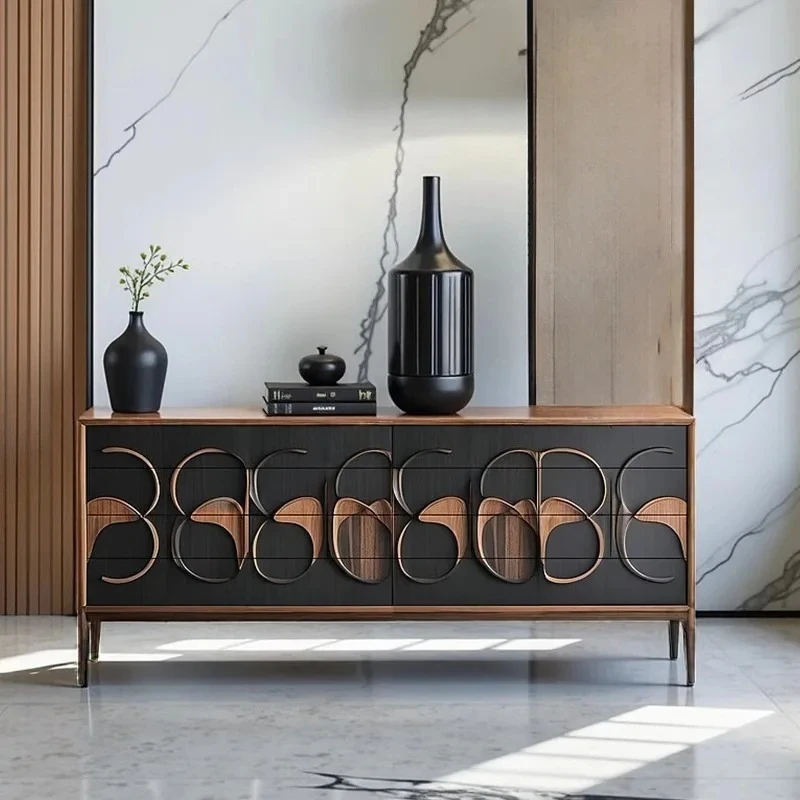 HGlight luxury solid wood dining side cabinet integrated locker against the wall, living room storage entrance cabinet