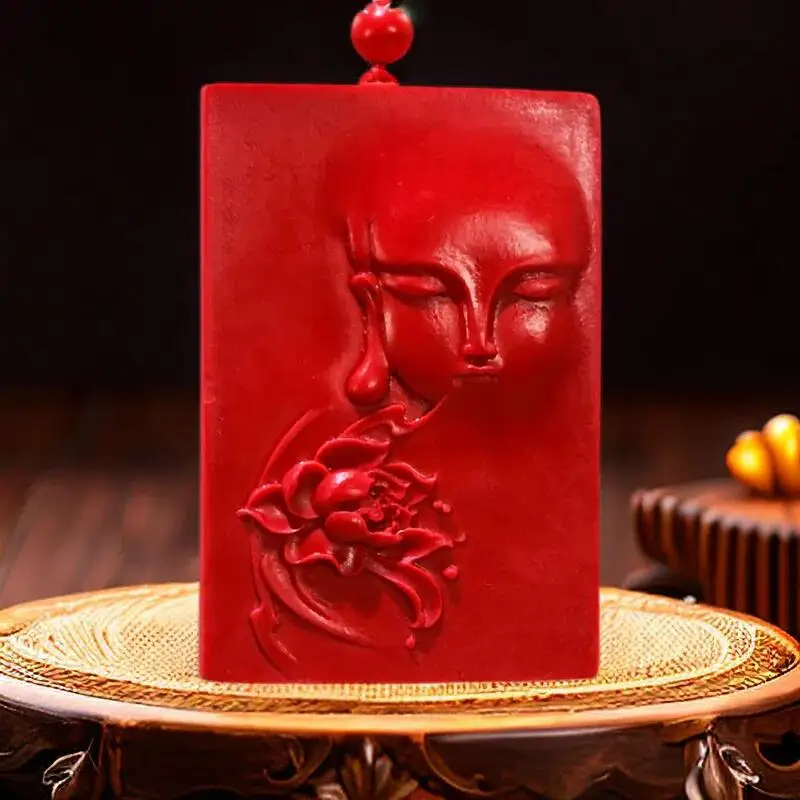 

Cinnabar Buddha Pendant Accessories Men Carved Gifts for Women Amulet Jewelry Gift Vintage Charm Red Chinese Gemstone Real