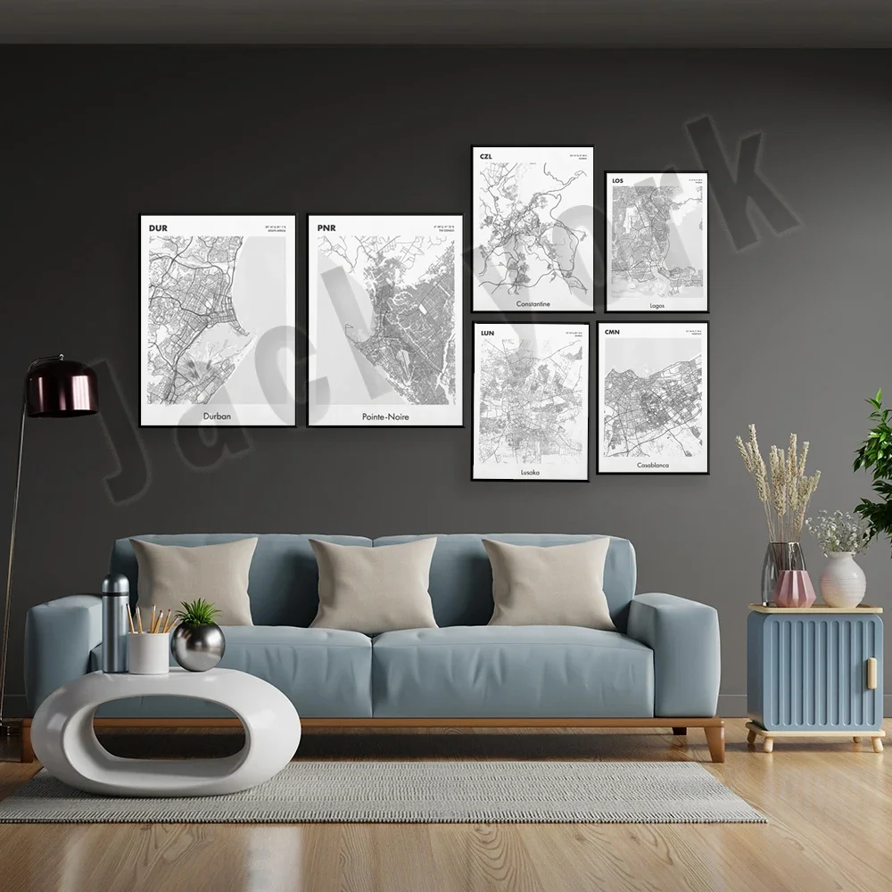 Casablanca Morocco, Lusaka Zambia, Durban South Africa, Pointe Noire Congo, Constantine Algeria, Lagos Nigeria city map poster