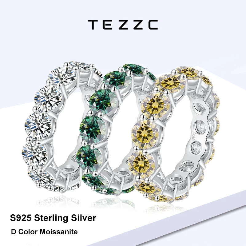

Tezzc 5mm Full Moissanite Diamond Ring For Women With Certified 925 Sterling Silver Luxury Wedding Jewelry Pass Diamond Test
