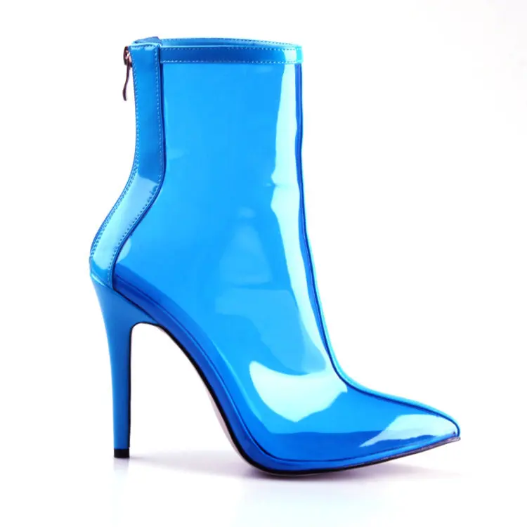 

New Colorful Transparent Handsome Short Women's Boots Pointed Stiletto Heel Back Zipper Personalized Chelsea Women's Boots 35&43