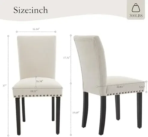 Upholstered Dining Chairs Set of 6, Fabric Parsons Dining Room Chair with Nailhead Trim and Sturdy Wood Legs, Modern