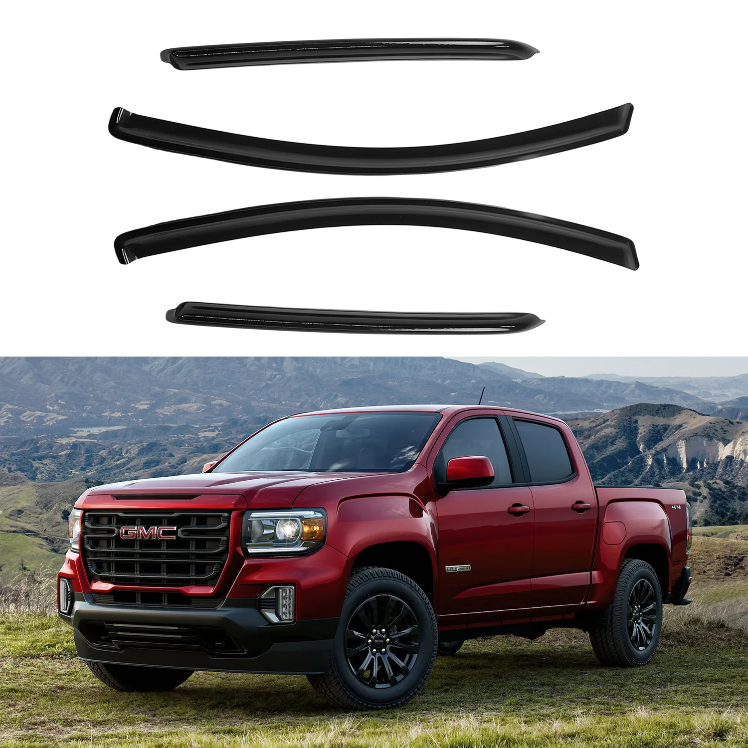 

For Chevrolet Colorado 4-Door Crew Cab Pickup 2015-2022 / GMC Canyon 4-Door Crew Cab Pickup 2015-2022 In-Channel Wind Deflectors Tinted 4pcs Set No Rain Channels