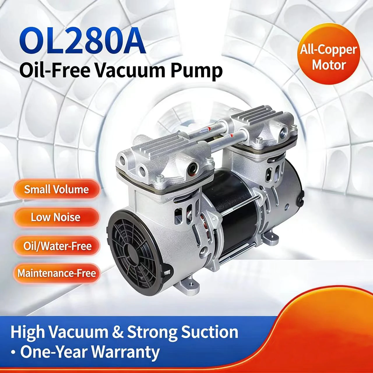 270W Oilless Electric Vacuum Pump Suction Pump 12V/24V/110V/220V -91Kpa Max for Laboratories/ Medical