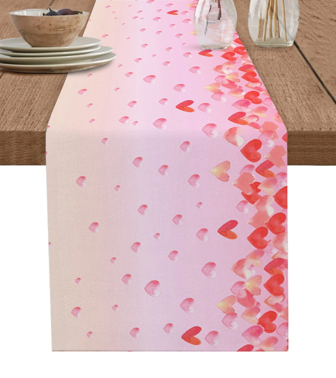 Valentine'S Day Love Watercolor Simple Table Runner Home Wedding Table Mat Centerpieces Decoration Dining Long Tablecloth