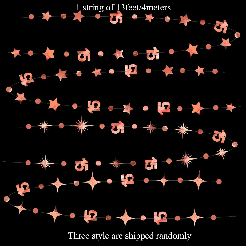 Rose Gold 15th Birthday Banner Decorations Number 15 Circle Dot Twinkle Star Garlands Hanging Backdrop for 15th Birthday Party