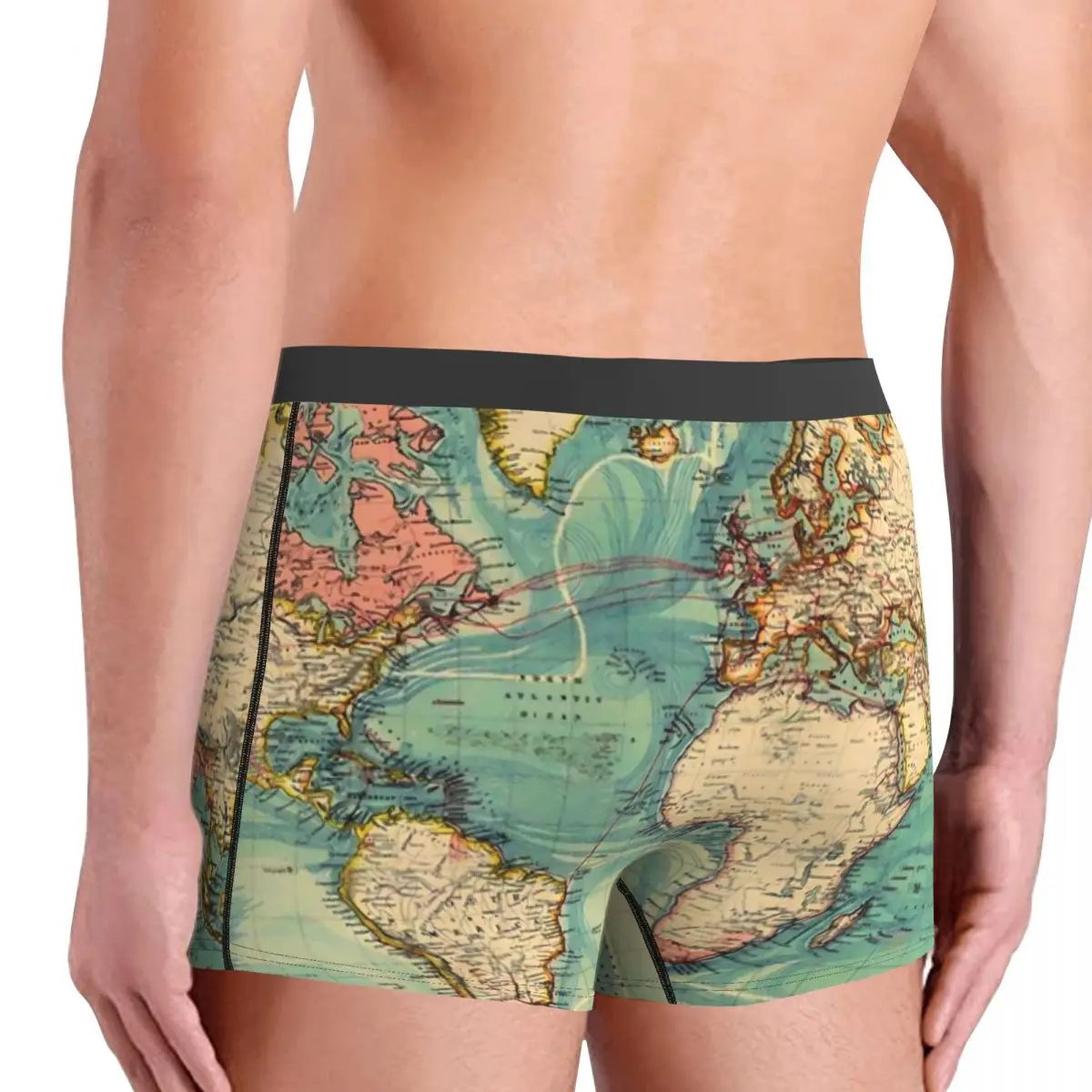 Celana dalam pria peta dunia, celana dalam pendek pria 1883, peta Vintage, celana dalam bersirkulasi udara, motif panas