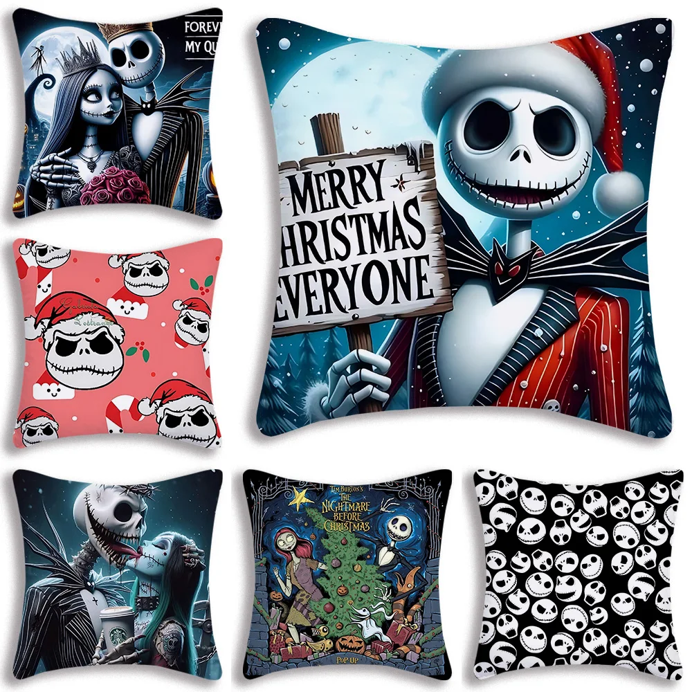 Disney Jack Skellington Cartoon Pillow Covers Cartoon Sofa Decorative Home Double-sided Printing Short Plush Cute Cushion Cover