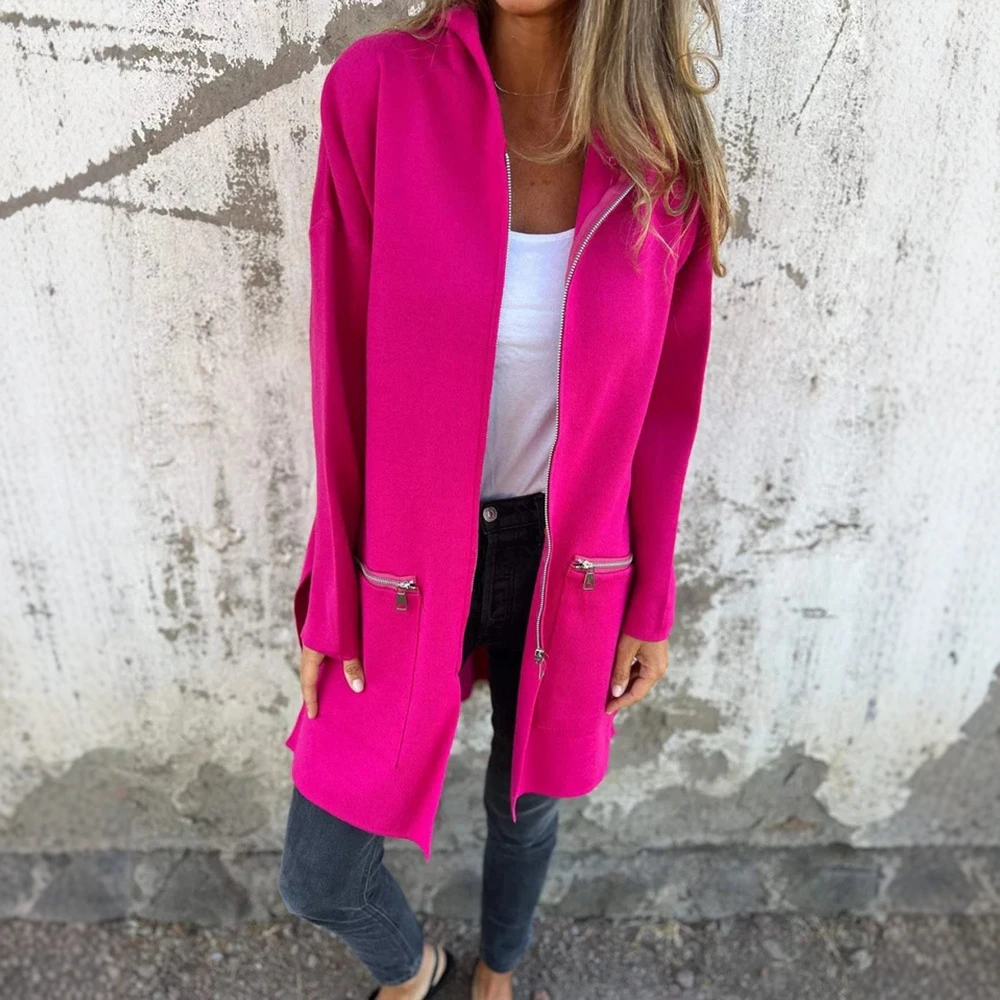 

Women's Solid Color Long Sleeve V-Neck Coat Autumn Winter Casual Daily Simple Hotsweet with Separated Zipper Pockets