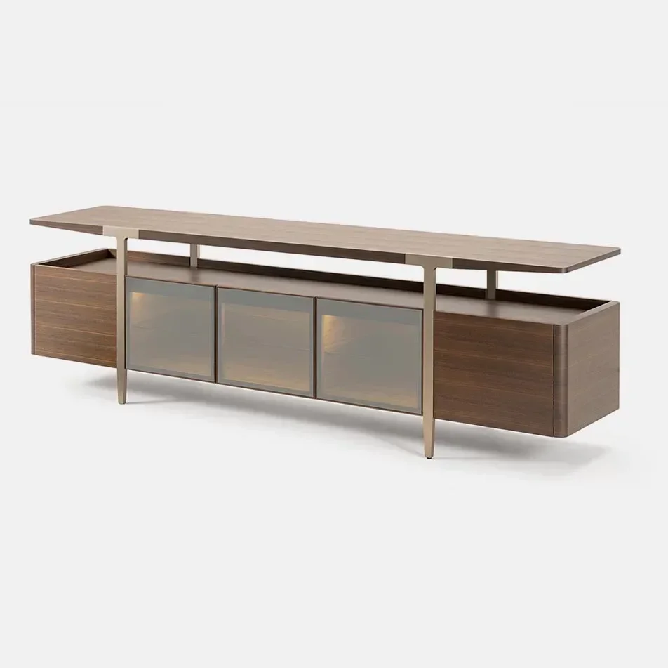 -Minimalist Modern Living Room Stainless Steel Dwarf Wood TV Furniture