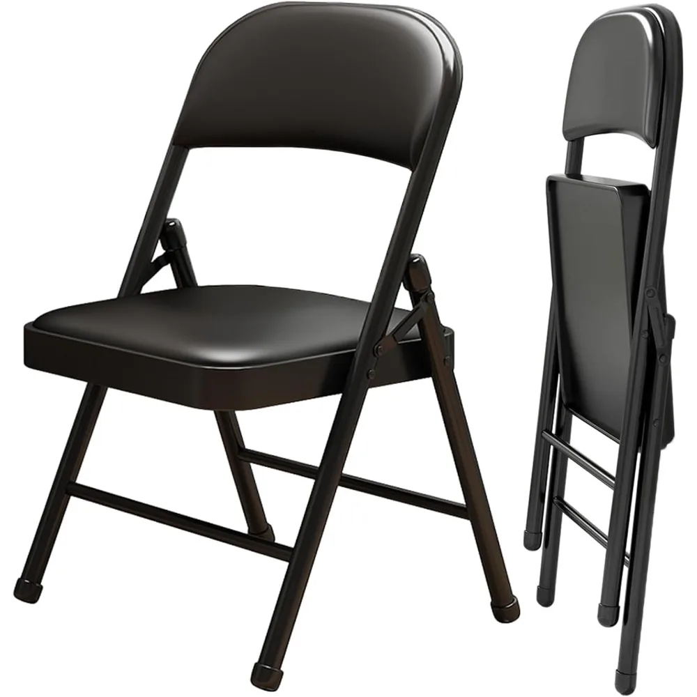

2 Pack Folding Chairs with Leather Padded Cushion and Back, Metal Black Foldable Chair for Indoor Outdoor, Commercial Stackable