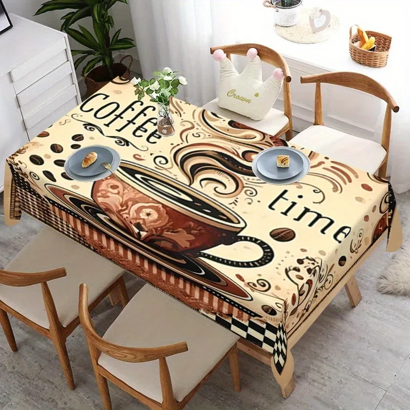 Party tablecloth 1 piece - Coffee cup pattern tablecloth | Polyester fiber, suitable for kitchenzyc