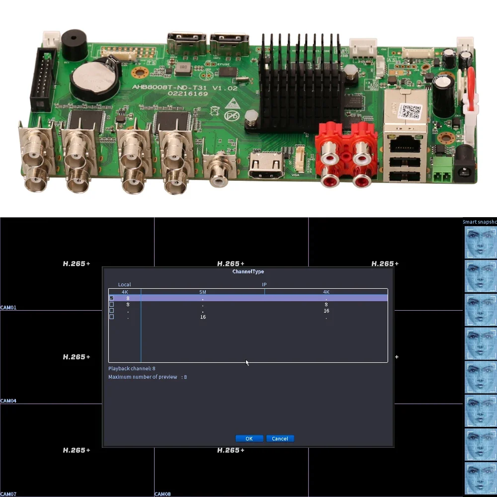 8CH 4K 8MP DVR Board wireless security system video recorder H.265+Security CCTV Support Analog/AHD/TVI/CVI IP Camera