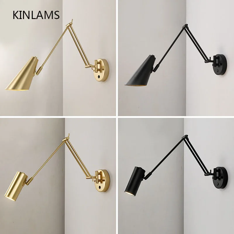 Lámparas LED de pared modernas, brazo largo oscilante ajustable, interruptor de Sensor táctil interno, iluminación de cabecera del hogar, candelabro