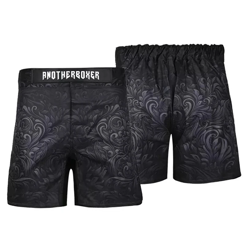 Vintage Floral Swirl Print MMA Fight Shorts Men Women Youth Breathable No-Gi BJJ MMA Shorts for Wrestling Sparring Competition