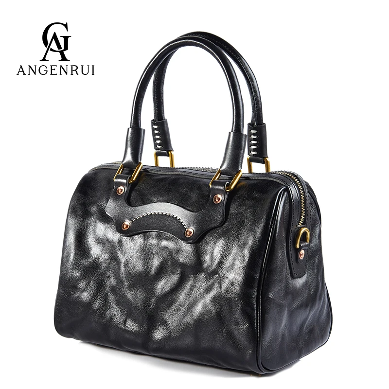 ANGENGRUI•Women\'s Bags Leather Fashion Handbags Vegetable Tanned First Layer Leather Classic Pillow Bags Shoulder Crossbody Bags