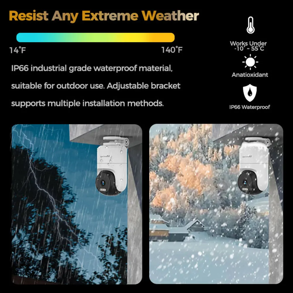 VIMTAG - Cámara Vigilancia Wi-FI Exterior 360º,3.5K/6MP Cámara IP de Seguridad,Detección Movimiento, Visión Nocturna a Color, Detección IA de