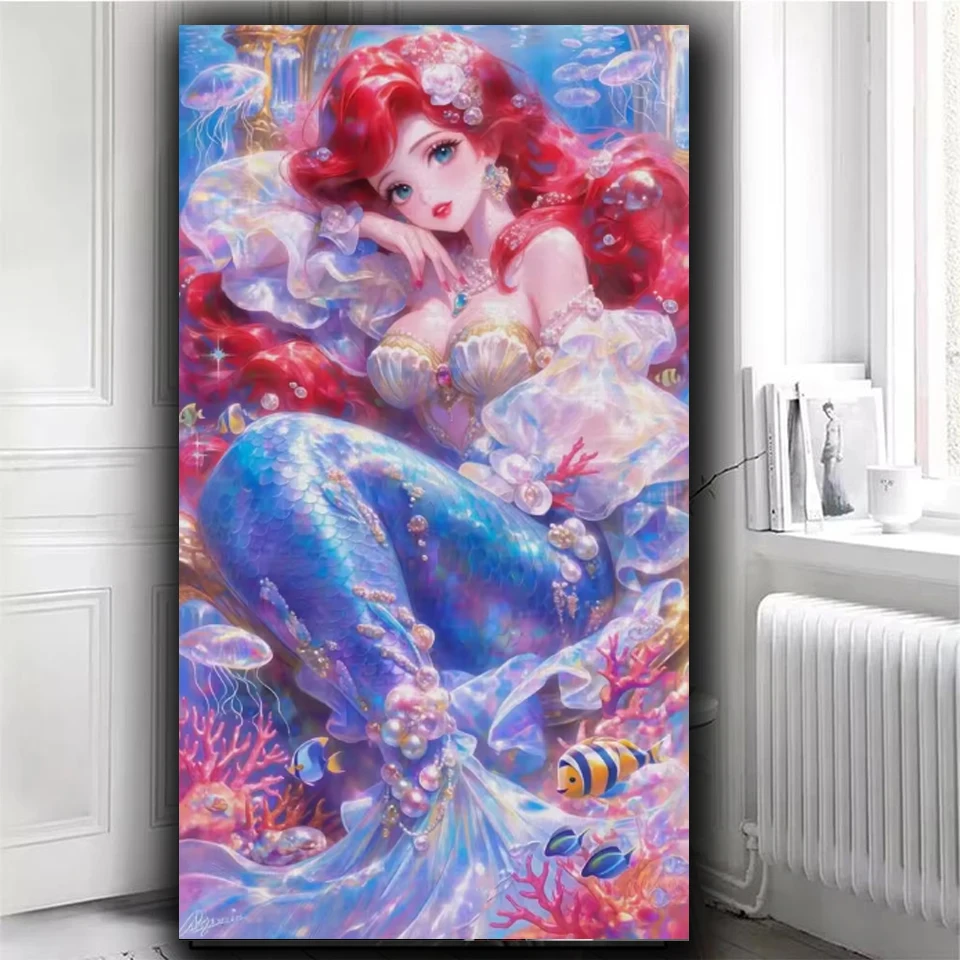 Mermaid Princess DIY Diamond Painting New 2026 Full Square Round Diamond Mosaic Embroidery New 2026 Figures Home Decor Big Size