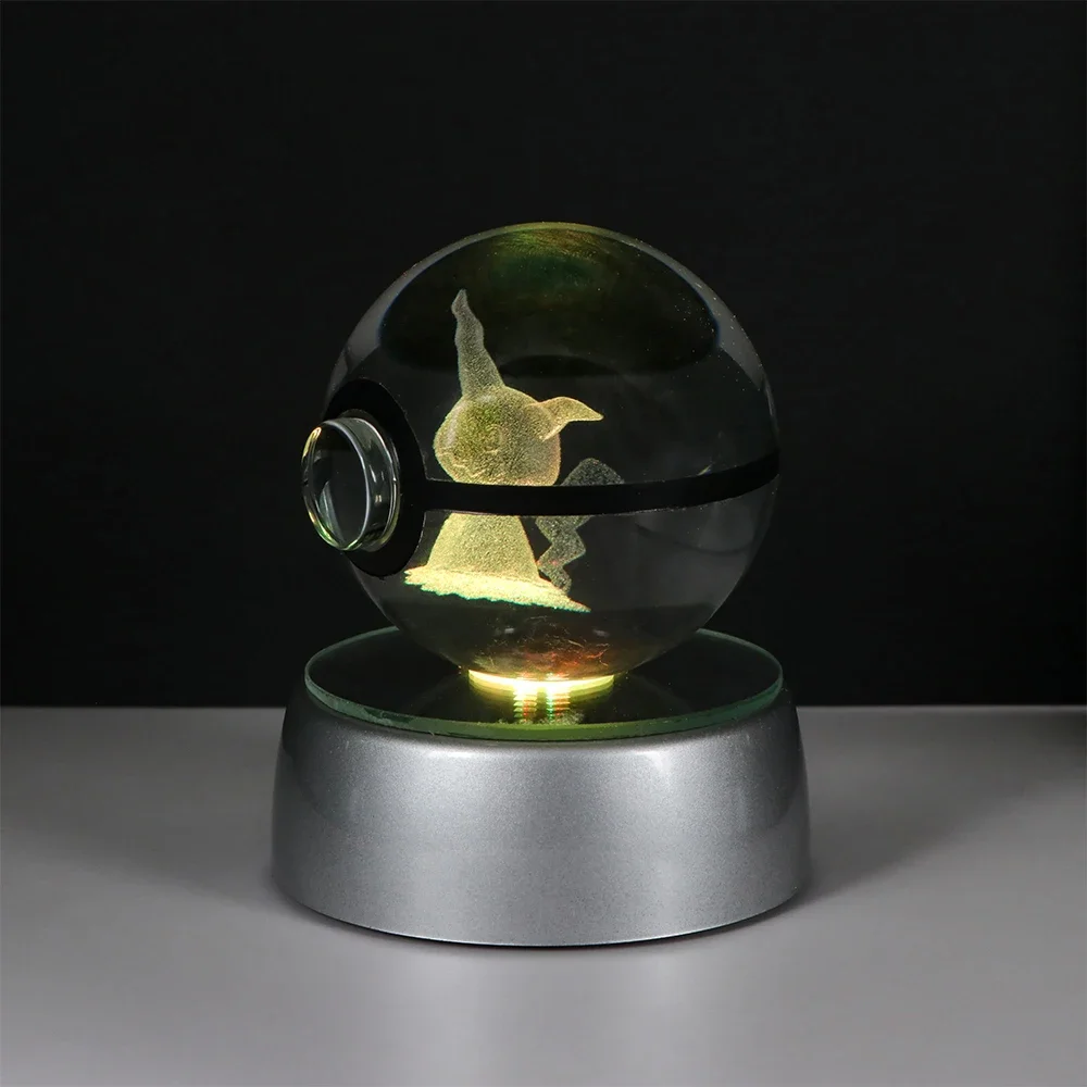 Pokemon 3D Crystal Ball Pikachu Gengar Eevee Mewtwo Anime Game Pokeball met Led Nachtlampje Basis Kerstcadeau Woondecoratie
