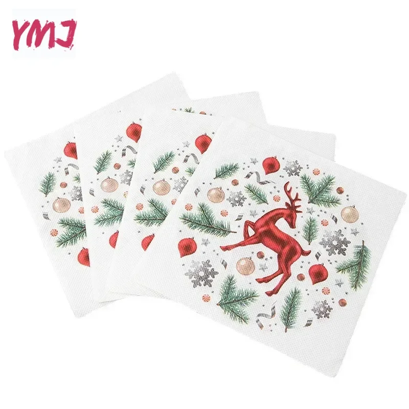 Decoração de natal guardanapos impressos elk guardanapos quadrados festa impresso papel placemats atacado descontos 2 camadas 20 pçs 33*33cm