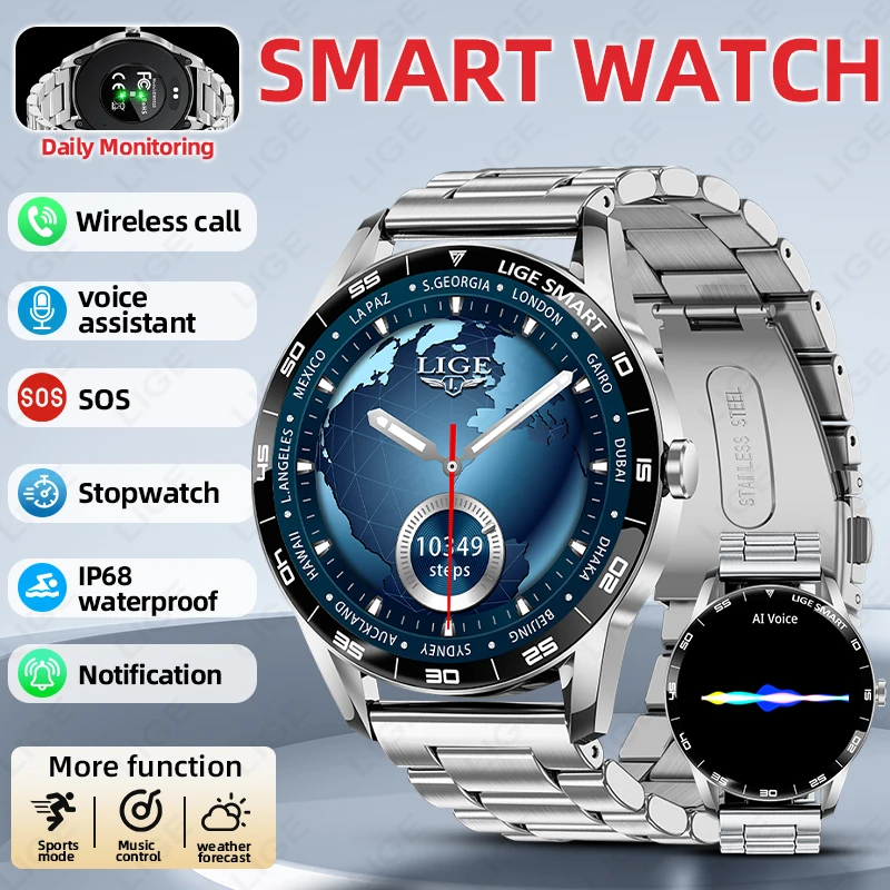 

LIGE 2026 Smart Watch Heart Rate Blood Oxygen Sleep Monitoring Bluetooth Call Waterproof Business Men's Women's Sports Watches