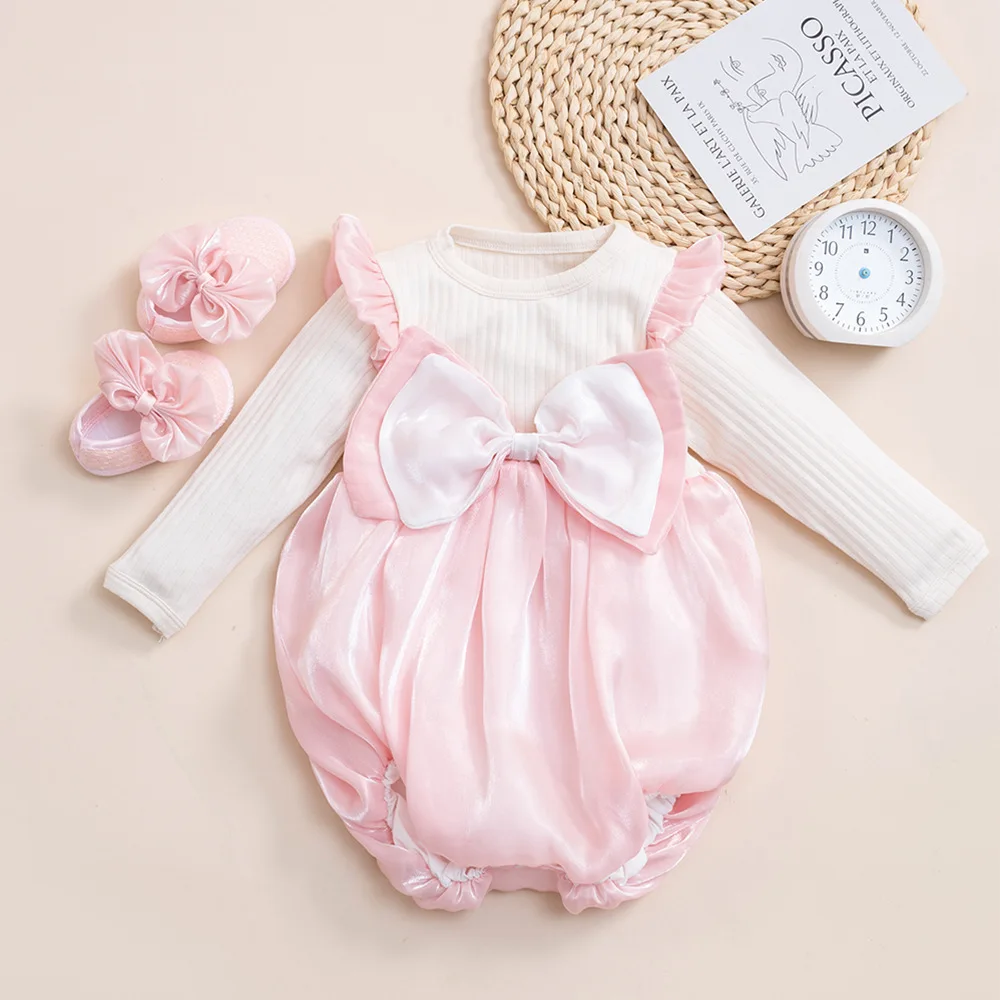 

Birthday Clothes for 1-3Y Baby Girl Long Sleeve Bow Princess Knitting Rompers Infant Jumpsuit Toddler Cute Onesie Newborn Gift