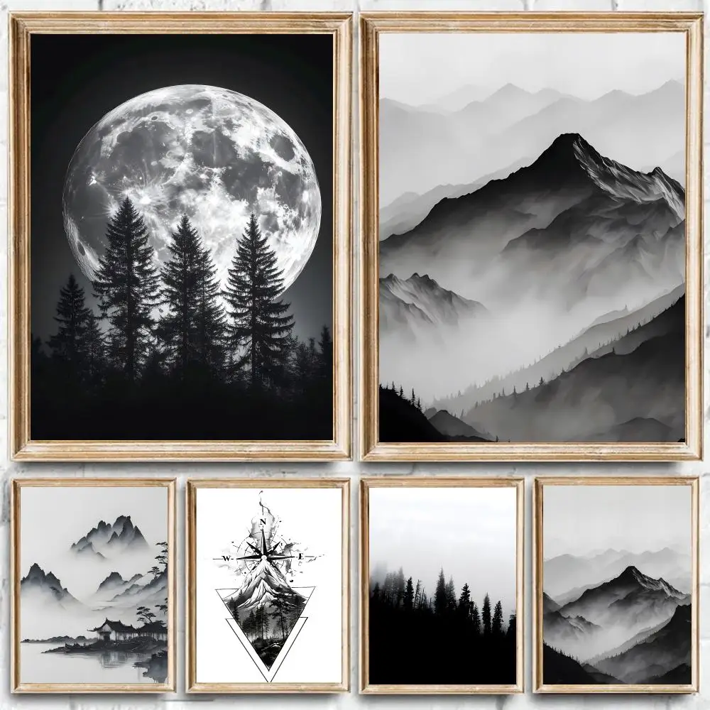Art Minimalist Black and White Poster Painting Prints Wall Art Picture Film Room Home Bar Cafe Decor Mural