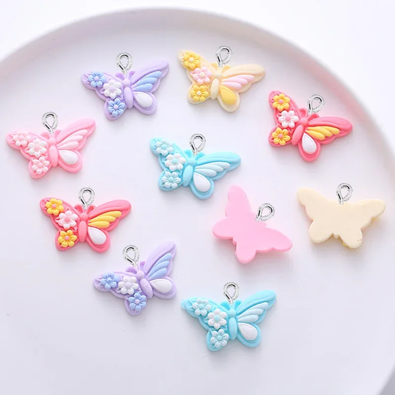 10Pcs Kawaii Flowers Butterfly Resin Charms for Jewelry Making Accessories DIY Earrings Necklace Bracelet Pendants Decoration