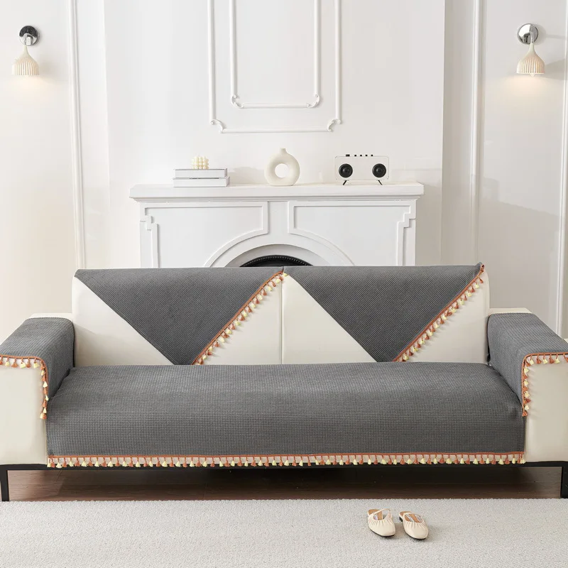 Chenille Sofa Cushion Cover Universal Non-Slip Fixed Straight Row All-Seasons Slipcover for Home Comfort