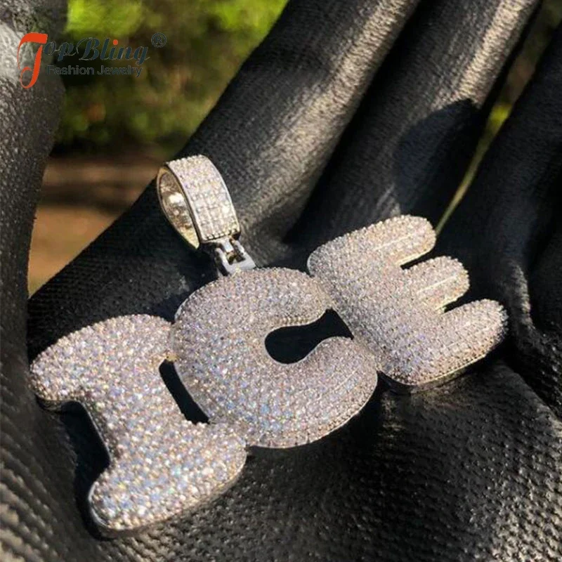 

TopBling Custom Name Zircon Iced Out Bubble Letters Chain Pendants&Necklaces For Men Jewelry With Gold Cuban Tennis Chain