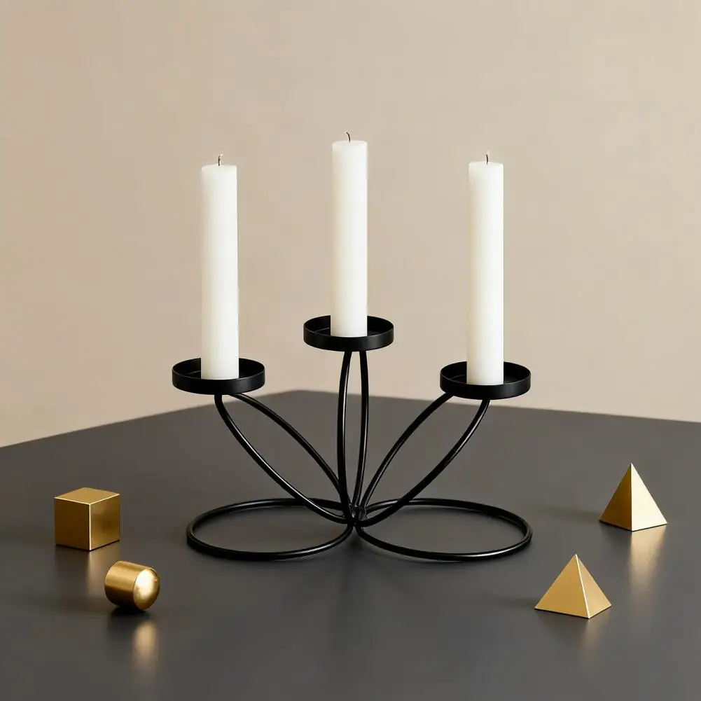 Candle Holder Centerpiece Cast Iron 3-arm Candle Holder Metal Tealight Candlestick Stand Home Office Room Dining Table