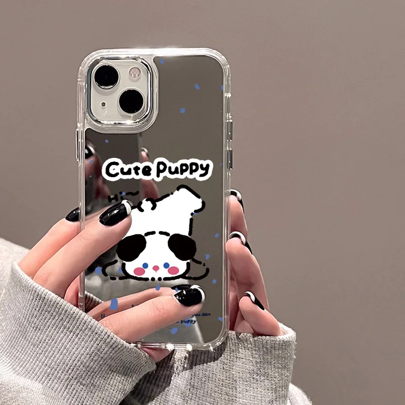 Bonito cão espelho caso de telefone para iphone 11 caso iphone 16 pro 13 15 12 14 pro max xr x xs à prova de choque pára-choques silicone capa macia