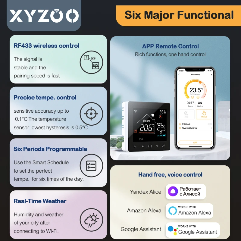 Tuya-Termostato sem fio para caldeira a gás, controlador de temperatura, Wi-Fi, aquecimento de piso, casa inteligente, voz, Alexa, Google, Alice,