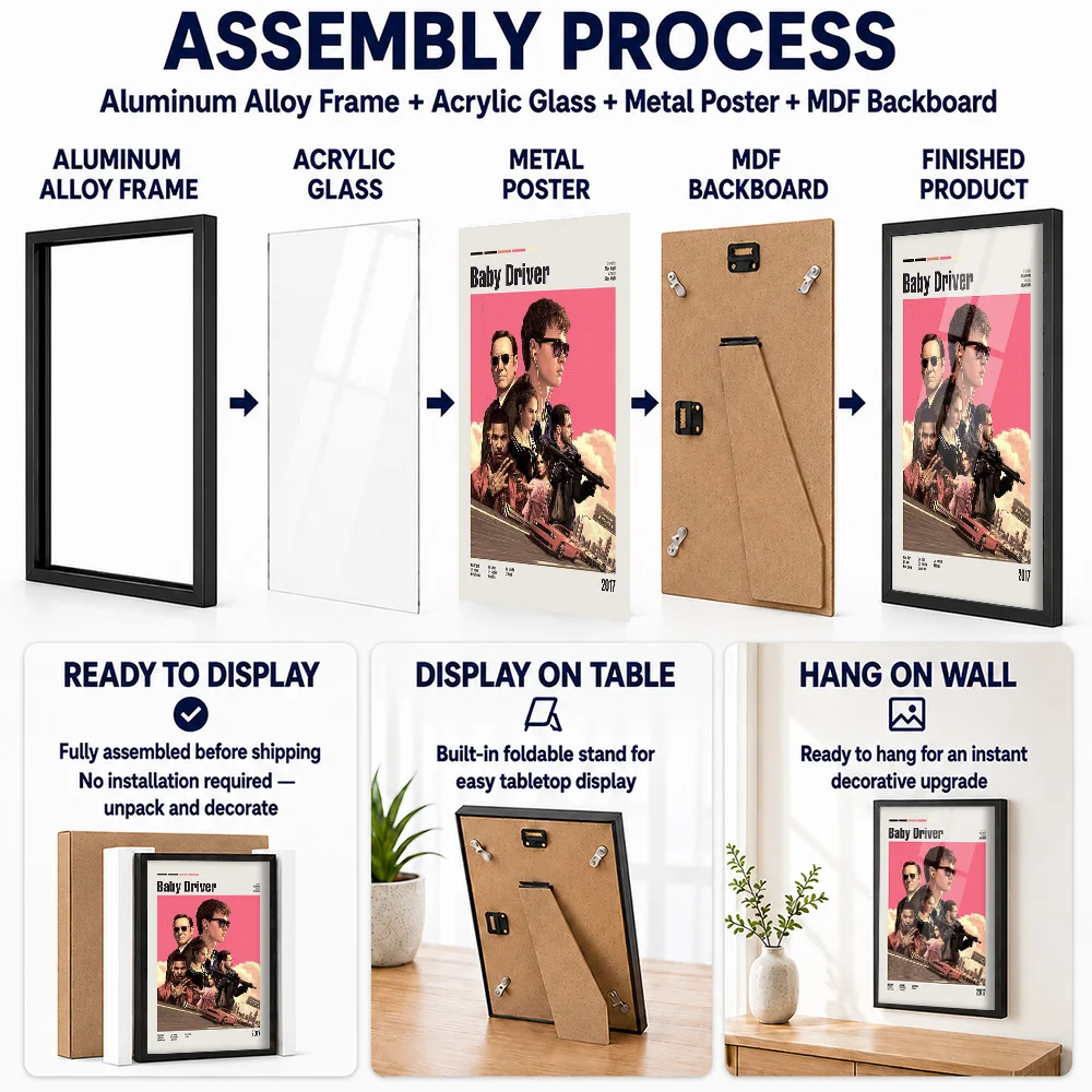 Baby Driver Movie Metal Poster With Aluminum Alloy Frame Personalized Screen Tribute Wall Art Ideal For Theater Or Story Lovers