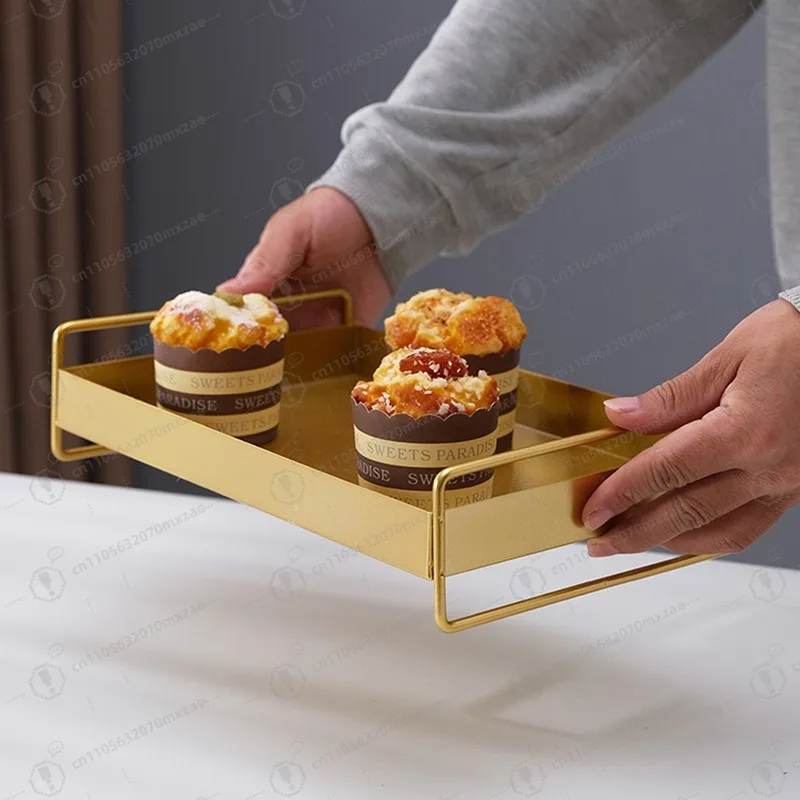 

Metal Rectangle Tray, Modern Glam Rectangular Decorative Serving Tray with Handles for Storage,Display and Decor