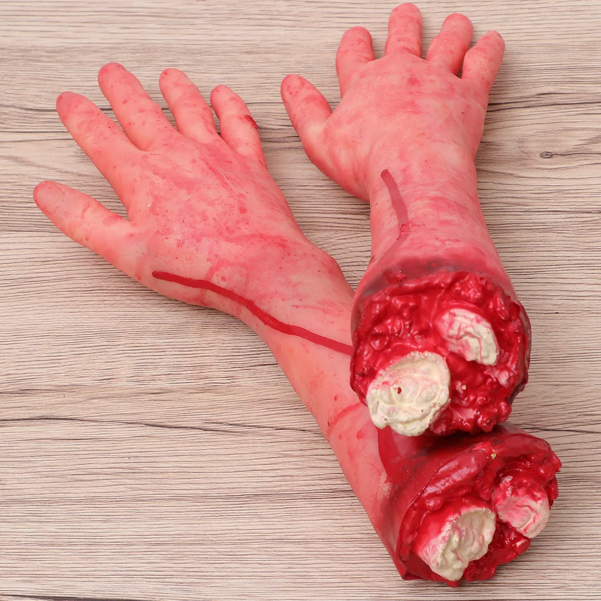 

2pcs Halloween Horror Fake Arm Hand Latex Simulation Life Size Scary Cut Off Hand Bloody Halloween Prop Haunted Party Decoration