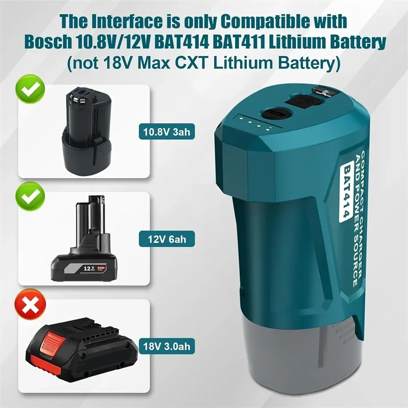 for Bosch 10.8V/12V Lithium Battery Power Source Adapter with USB & Type C DC Port, Heated Jacket Charger Adapter