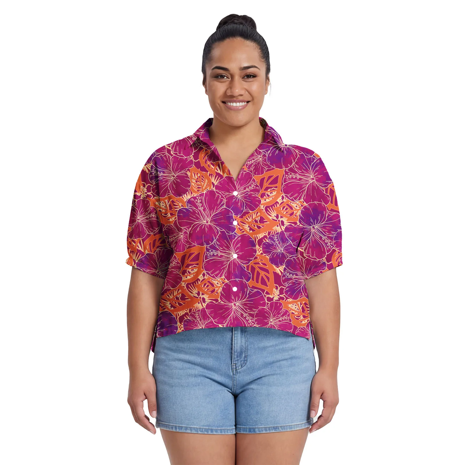 Casual Life Clothes Custom Women Hawaiian Print Short Sleeve Button Shirt Samoa Ladies Clubbing Top Polynesian Elegant Lady Wear