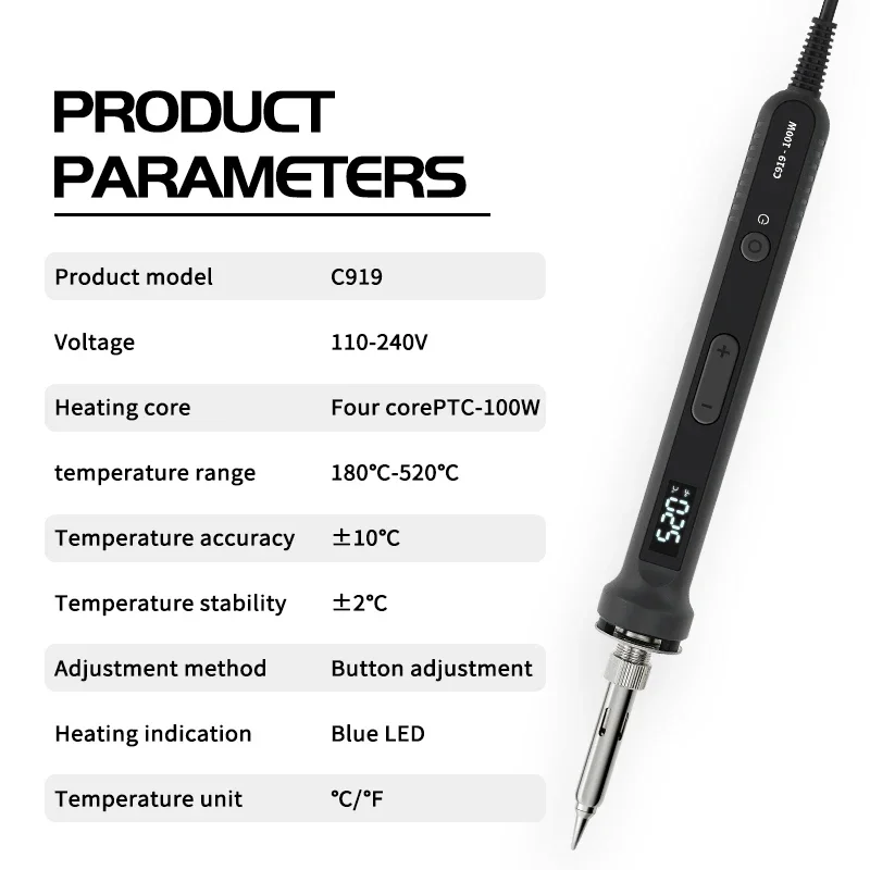 Imagem -05 - Conjunto de Ferro de Solda Elétrico Usb 100w Temperatura Ajustável Aquecedor de Soldagem Lcd com Interruptor Liga Desliga Kit de Solda Eletrônica Inteligente