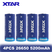 4PCS XTAR 26650 Battery 5200mAh Rechargeable Li-ion Battery With Protected Button Top 3.6V Batteries For Flashlights