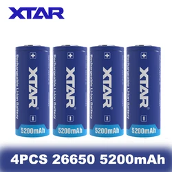 Batteria XTAR 26650 da 4 pezzi batteria ricaricabile agli ioni di litio da 5200mAh con pulsante protetto batterie da 3.6V per torce elettriche