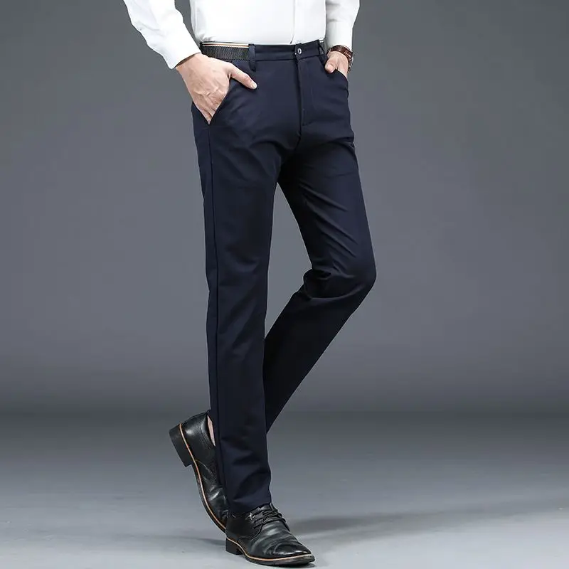 

Men's Straight Fit Business Casual Trousers Plain Color 2026 Trendy Lightweight Summer Dress Pants for Office & Daily Wear