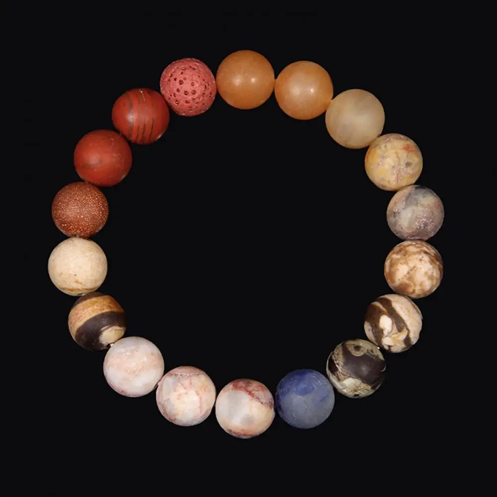 Planetary Bead Bracelet Smooth Volcanic Stone Unisex Bracelet for Positive Energy Balance Elastic Cord Healing Jewelry for Wear