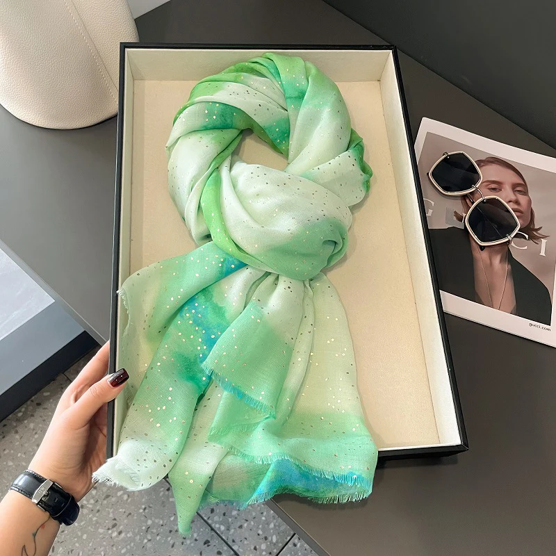 2024 New Luxury Brand Women Gradient Color Scarf Female Cotton Linen Shawl Tassel Four Seasons Versatile Muslim Hijab 90*180cm