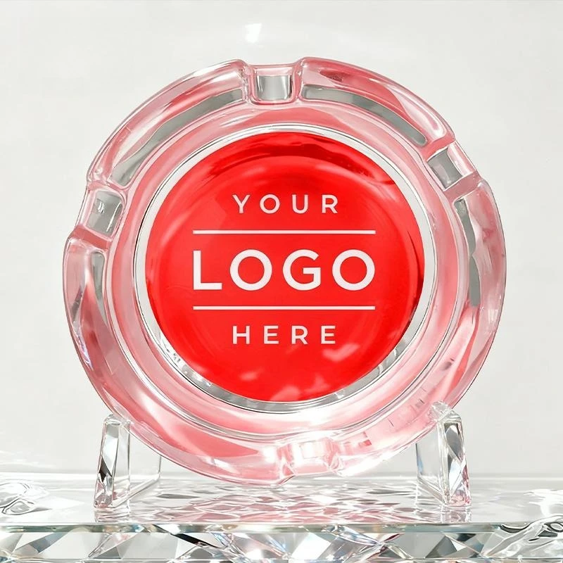 Personalized Custom Logo Text Glass Ashtray Round Tabletop Cigarette Tray for Home Office Bar Wedding Party Corporate Gift