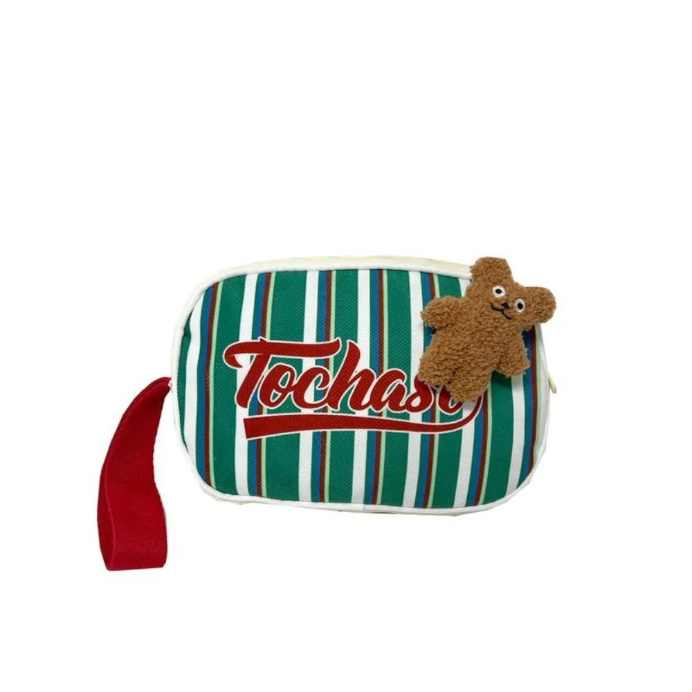 

Key Storage Bag Preppy Style Stripes Handbag Letter Bear Children Clutch Bag Vintage Zipper Kids Coin Purse Outdoor
